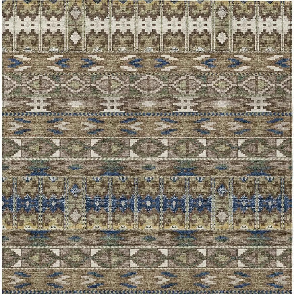 5' X 8' Brown And Taupe Geometric Washable Indoor Outdoor Area Rug Homeroots Outdoor
